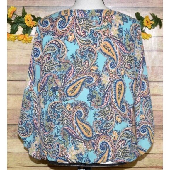 Veronica M. Ladies Paisley Faux Wrap V-Neck Blouse Top Size L Boho Colorful - Picture 6 of 10